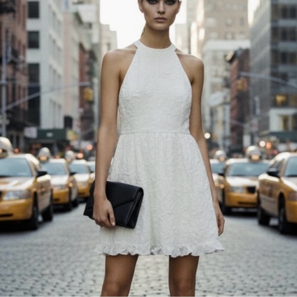 Ted Baker White Embroidered Cotton Dress Halter Neck Fit & Flare Size 2 - Picture 1 of 9